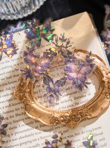 1 paquete de pegatinas holográficas con diseño de mariposa, estilo europeo y americano soñador con patrón de conchas, decoración láser DIY, pegatinas impermeables para portátil, computadora, botella de agua
