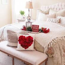 4PCS Valentine's Day Pillowcase Polka Dot Red Rose Heart Truck Valentine's Day Decoration Outdoor Valentine's Day Decoration Valentine's Day Decoration Sofa Cushion Cover Decoration Unisided Without Pillow Core - Red and White - View 4