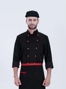 Set 3 Piezas Chaqueta De Chef Unisex De Manga Larga, Paquete Chef + Gorro De Cocina + Mandil, Uniforme De Chef De Cocina, Manga Larga, Rayas De Moda