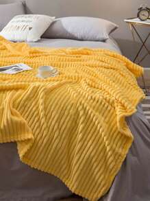 1pc Yellow Striped Plush Fleece Soft & Cozy Blanket, Suitable For Bedroom And Guest Room - Yellow - View 8