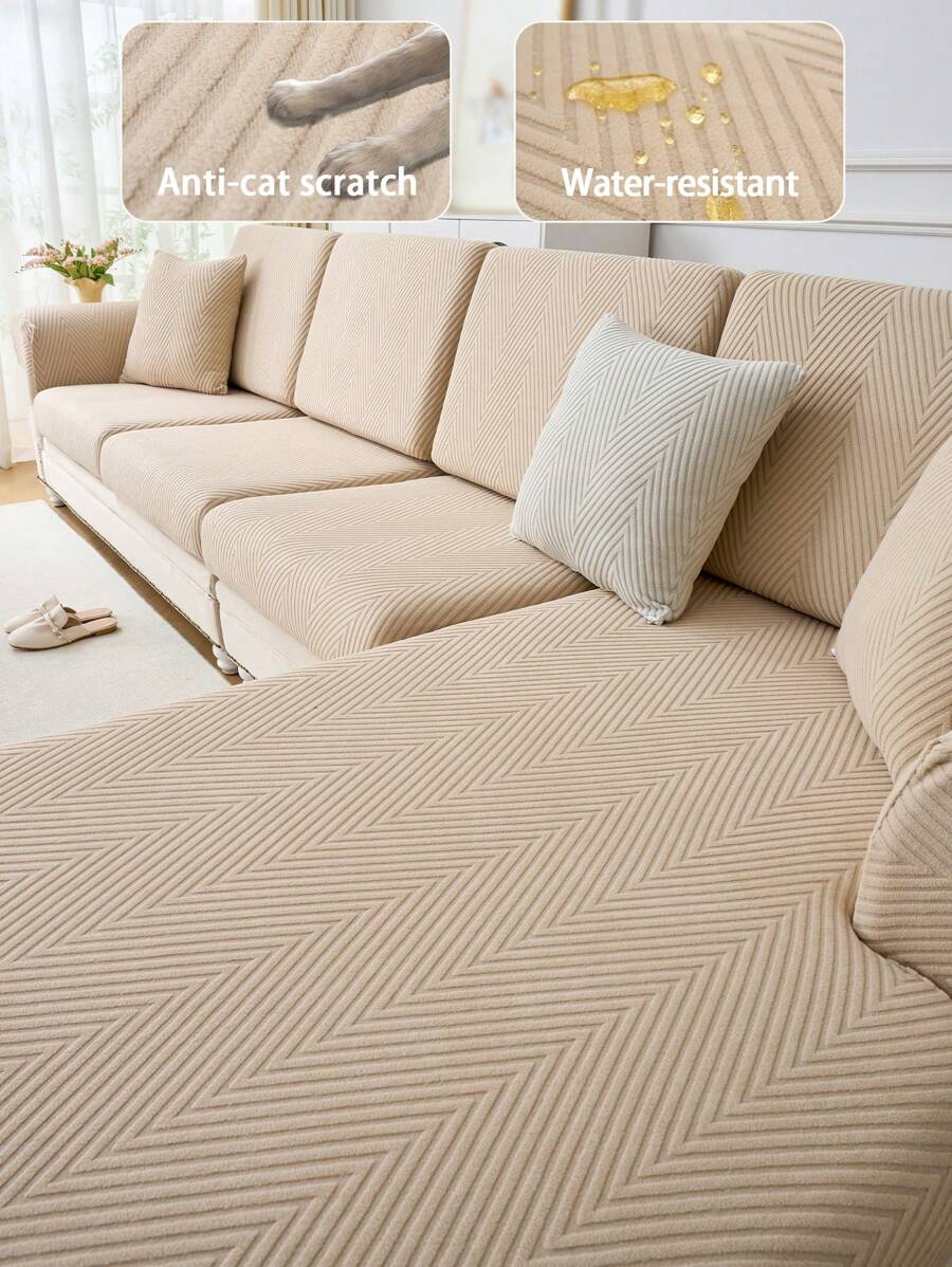 1 件防水防尘防滑沙发座垫套，弹性纯色沙发套，宠物友好型，适合 L 形和 1/2/3/4 座沙发（单独出售），适合所有季节 - 卡其色 - 查看 1