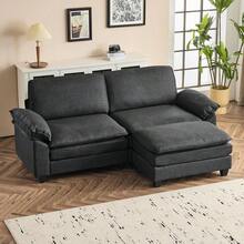 Sectional Sofa Modular Deep Seat Sofa Couch With Ottoman, Linen Sofa Sleeper Comfy Upholstered Furniture For Living Room, Apartment, Studio, Office, (2-Seat & 1-Ottoman, Black) - 亞麻黑 - 查看 1