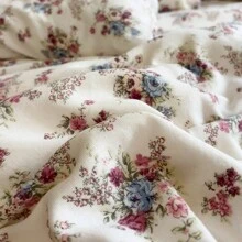 3/4 件花卉图案床上用品套件，法式乡村风格羽绒被套套件，现代优雅涤纶面料亲肤床上用品套件（1 个羽绒被套 + 1 个床单 + 1/2 个枕套，不含填充物） - 霧霾藍 - 查看 8