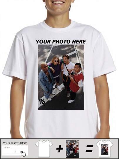 Skräddarsydd t-shirt med fototryck för tonårspojkar, personifiera med bilder av familj/djur/idol/vän, perfekt för skolsport, utomhusaktiviteter, familjesammankomster, bästa vängåvor, sentimentala gåvor, tillbaka till skolan, fester, överraskningspresenter, gaggåvor