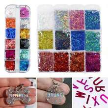 12 Colors Letters Art Glitters Sequins, Laser Gold 3D Letter Flakes Alphabet Epoxy Resin Art Presents Designs, Accessories For Women Girls Valentine's Day Love Gifts, Decorations Shine Letters DIY Art Stickers Decals