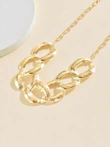1 件时尚朋克风格银色亮面几何不对称椭圆链项链，百搭女士颈链 - 金黃色 - 查看 3