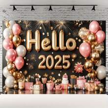 1 件，“2025 年新年快乐”涤纶派对横幅 - 多用途摄影道具，通用节日墙壁装饰，无需电力，适用于家庭和派对装饰产品 - 多色 - 查看 1