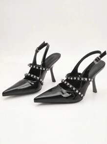 Women's Rhinestone Strap Pointed Toe High Heel Pumps