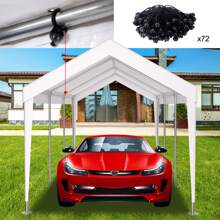 Durable Waterproof UV Protected Canopy Cover For 12x20ft Carport With 76 Elastic Buckles - Frame Not Included - Grey