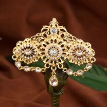 1 pezzo Elegante e lussuoso spilla tradizionale sahariana, con motivo retrò algerino/marocchino con intarsi in vetro colorato, design con catena a nappina, gioiello per Capodanno arabo/matrimonio