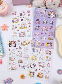 24 件 - 咕噜朋友系列，卡通可爱宠物剪膜笔记本贴纸，熊，兔子，蝴蝶结，甜点等元素，6 种不同款式/1 套，适用于 DIY 垃圾日记、书籍、笔记本、办公美术用品、手机和电脑自粘防水贴纸包 - 彩色 - 查看 4