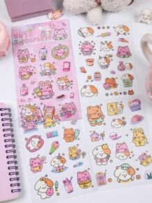 24 件 - 咕噜朋友系列，卡通可爱宠物剪膜笔记本贴纸，熊，兔子，蝴蝶结，甜点等元素，6 种不同款式/1 套，适用于 DIY 垃圾日记、书籍、笔记本、办公美术用品、手机和电脑自粘防水贴纸包 - 彩色 - 查看 3