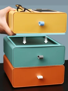 1pc Drawer Desk Organizer Box, Stationery Pen Holder Lipstick Cosmetic Storage Rack For Office - Multicolor - View 1