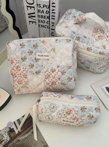 1 pieza/2 piezas Bolsa organizadora de maquillaje, bolsa de maquillaje con estampado vintage bohemio dulce, de poliéster reutilizable y portátil para mujeres para viajes, ideal para cosméticos, cuidado de la piel, perfumes, almacenamiento de brochas de maquillaje, almacenamiento de cosméticos, organizador de perfumes, bolsas de cosméticos para mujeres, adecuada para vacaciones, viajes, fiestas, exteriores, citas, uso doméstico - Multicolor - Ver 2