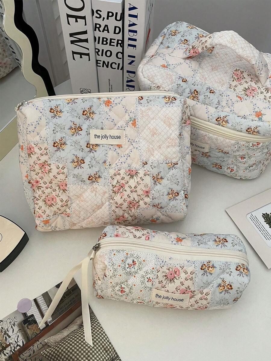 1 pieza/2 piezas Bolsa organizadora de maquillaje, bolsa de maquillaje con estampado vintage bohemio dulce, de poliéster reutilizable y portátil para mujeres para viajes, ideal para cosméticos, cuidado de la piel, perfumes, almacenamiento de brochas de maquillaje, almacenamiento de cosméticos, organizador de perfumes, bolsas de cosméticos para mujeres, adecuada para vacaciones, viajes, fiestas, exteriores, citas, uso doméstico