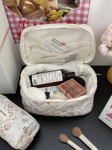 1 pieza/2 piezas Bolsa organizadora de maquillaje, bolsa de maquillaje con estampado vintage bohemio dulce, de poliéster reutilizable y portátil para mujeres para viajes, ideal para cosméticos, cuidado de la piel, perfumes, almacenamiento de brochas de maquillaje, almacenamiento de cosméticos, organizador de perfumes, bolsas de cosméticos para mujeres, adecuada para vacaciones, viajes, fiestas, exteriores, citas, uso doméstico - Multicolor - Ver 4