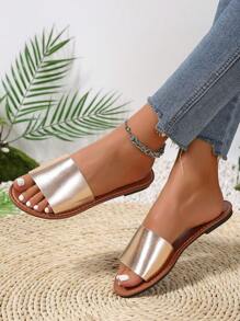 Koreaanse Stijl Casual Platte Pantoffels Voor Vrouwen, Open Teen, Lente/Zomer Buitenkleding, Romeinse Stijl Sandalen, Geschikt Voor Jurk, Strand, Thuis