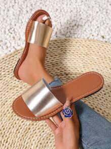 Koreaanse Stijl Casual Platte Pantoffels Voor Vrouwen, Open Teen, Lente/Zomer Buitenkleding, Romeinse Stijl Sandalen, Geschikt Voor Jurk, Strand, Thuis