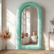 Melodieux Full Length Mirror 63"X24" Free Standing Furry Floor Mirror Chic  Faux Fur Framed Wall Mounted Full Body Mirror Leaning Hanging Wall Mirror For Bedroom Entrance