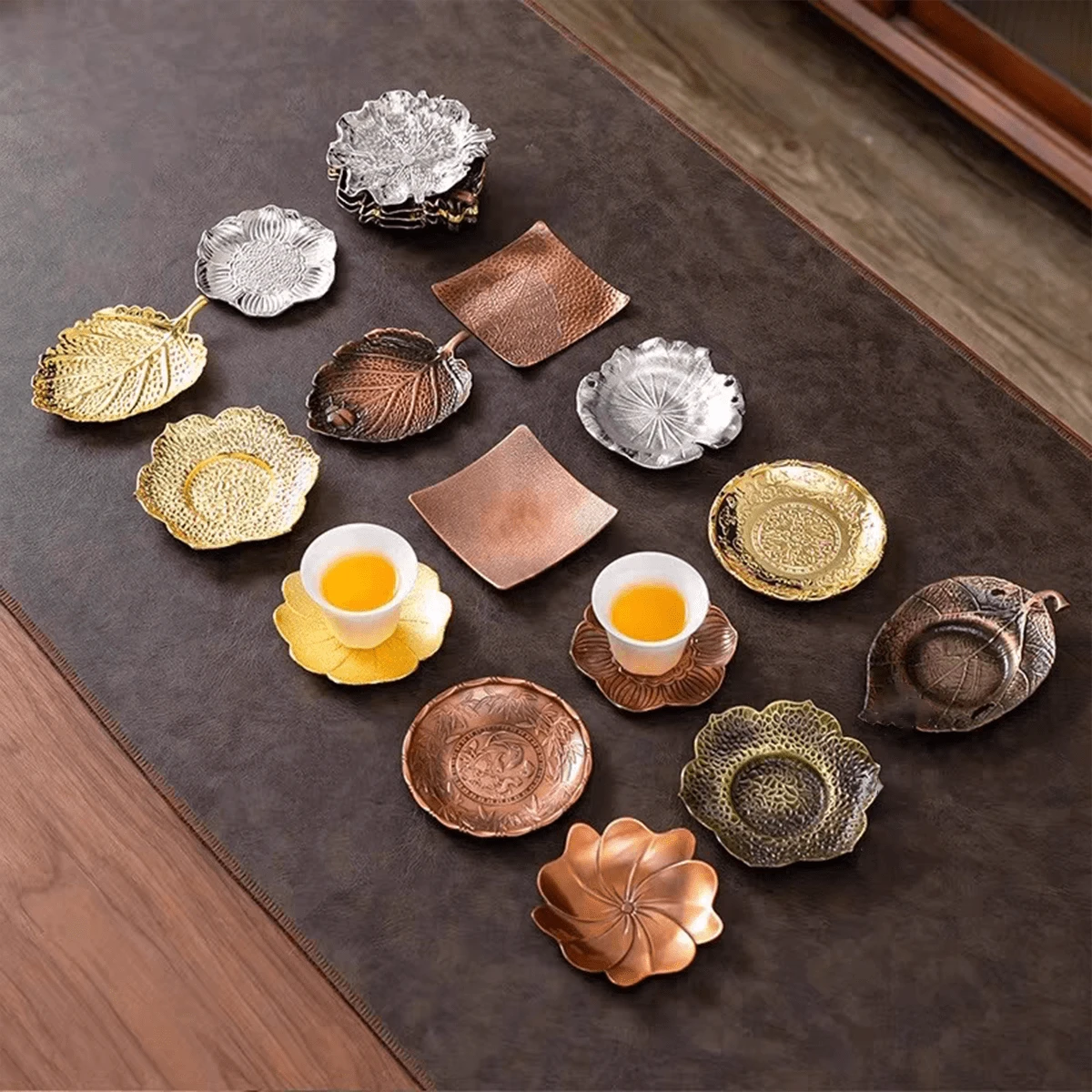 1pc Brass Cup Mat, Suitable For Gongfu Tea Ceremony, Tea Cup Holder, Heat-Resistant Metal Tea Set Accessory - Multicolor - View 1