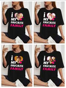 Prendas personalizadas, regalos para novia/esposa, regalos del Día de San Valentín - Camiseta suelta personalizada, diseño facial personalizado, camiseta de mujer personalizada - Agrega tu propio texto e imágenes (fotos familiares/selfies/fotos de mascotas/fotos de amigos) para diseñar tu camiseta gráfica personalizada, personaliza la camiseta "I Love", personaliza la foto de la camiseta retro de los 90, camiseta de mujer, personaliza la camiseta "I Love Photo", camiseta estética Y2K - Negro - Ver 2