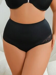 1pc Plus Size Women's Solid Color Sexy Lace Patchwork Triangle Panty, Women's Lingerie