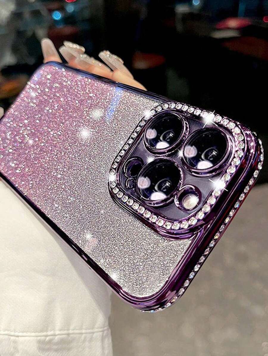 奢华电镀水钻闪光手机壳适用于 17 16E 15 14 13 12 11 X XS Max XR Pro Plus、Galaxy、Honor、OPPO、Redmi、A3 13C 14C、Note 10 11 12 13 14 Pro+、Infinix Smart8 9 - 紫色 - 查看 1