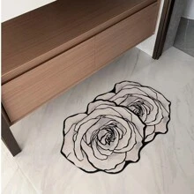 1pc Rose Pattern Diatomite Bathroom Mat, 0.3CM Diatomite Material, Decorative, Bathroom Mat, Toilet Mat, Q-Soft Cushion, Quick Absorbency, Anti-Bacterial, Easy Cleaning, Reusable, Wear-Resistant, Convenient Storage, Safe &