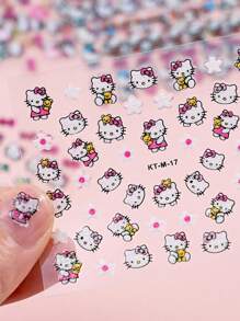 Sanrio 5 hojas de calcomanías de uñas con diseños aleatorios de Hello Kitty, pegatinas 3D de gato Kitty Sanrio, calcomanías de uñas de dibujos animados lindas, decoraciones de arte de uñas para mujeres y niñas (algunas partes pueden ser uñas aleatorias)