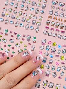 Sanrio 5 hojas de calcomanías de uñas con diseños aleatorios de Hello Kitty, pegatinas 3D de gato Kitty Sanrio, calcomanías de uñas de dibujos animados lindas, decoraciones de arte de uñas para mujeres y niñas (algunas partes pueden ser uñas aleatorias)