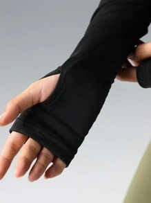 Chaqueta de mujer de ajuste slim con cuello alto y cremallera, ropa deportiva diaria con agujeros para los pulgares, adecuada para fitness, correr, yoga