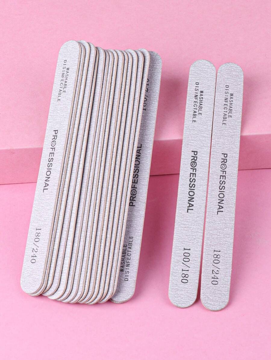Bộ 5/10/20/50 chiếc dũa móng tay thẳng, độ nhám 100/180, dũa gỗ, giấy nhám, độ nhám 180/240, dũa đánh bóng hai mặt cho móng tự nhiên. - Màu Xám nhạt - Xem 1