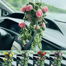 1 pieza Planta de crochet linda para espejo retrovisor de carro/decoración de habitación, accesorio colgante hecho a mano para espejo de carro estilo bohemio, adecuado para mujeres y niñas, decoración estética interior verde del carro, adorno colgante para camión para hombres