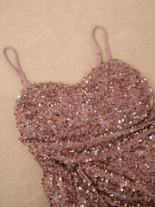 HOMEYEE Vestido sin mangas de mujer con lentejuelas y abertura, elegante vestido de noche con tirantes para fiesta, boda, banquete, invitada de boda, vestido de graduación