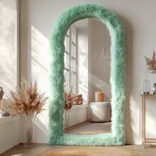 Melodieux Full Length Mirror 63"X24" Free Standing Furry Floor Mirror Chic  Faux Fur Framed Wall Mounted Full Body Mirror Leaning Hanging Wall Mirror For Bedroom Entrance