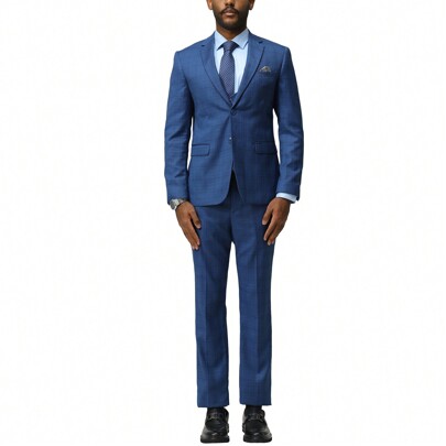 Mens Suit 3pc Windowpane Notch Lapel With Matching Vest  Pants Suit Set