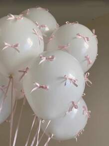 92/102pcs/Set White Latex Balloon With Pink Bow, Internet Celebrity Outdoor Photo, Bow Decoration, Valentine's Day, Family Birthday Party, Wedding