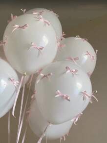 92/102pcs/Set White Latex Balloon With Pink Bow, Internet Celebrity Outdoor Photo, Bow Decoration, Valentine's Day, Family Birthday Party, Wedding