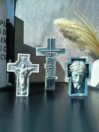 1 pieza Molde de silicona de Pascua DIY - Crea un colgante de cruz único, resina, velas y talla grande con un molde de decoración de mesa hecho a mano fácil de usar para proyectos artísticos, decoración del hogar, accesorio de artesanía de cera, herramienta de artesanía artística