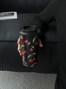 1 件 350ml-450ml（11.8oz-15.2oz）双层不锈钢隔热玻璃杯，水彩樱桃风格旅行杯，可重复使用杯子，适用于办公室、家庭、户外、汽车，是节日、生日、情人节、返校的好礼物