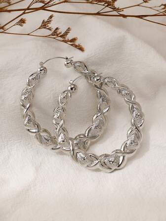 1 Pair European & American Style Oval Textured Earrings For Women, Suitable For Festivals, Parties And Daily Wear