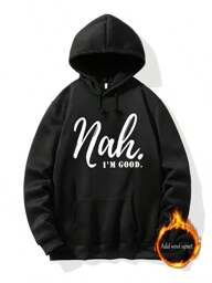 "I'M GOOD" Printed Men's Graphic Hoodie - Comfortable Casual Pullover With Eye-Catching Design, Hooded Sweatshirt For Fall/Winter, Complete With Handy Pocket - Gift Choice For Thanksgiving And Christmas Day