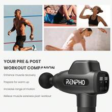 RENPHO Body Massager Muscle Massage Gun For Pain Relief Deep Tissue With 6 Massage Heads, Black - Black - View 8