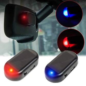 1pc- Solar Charging &USB Charging Car Simulation Alarm - Car Anti-Theft Simulation Monitor - Red, Blue Light Ficker - Make Your Car Safe From Theft 50mAh