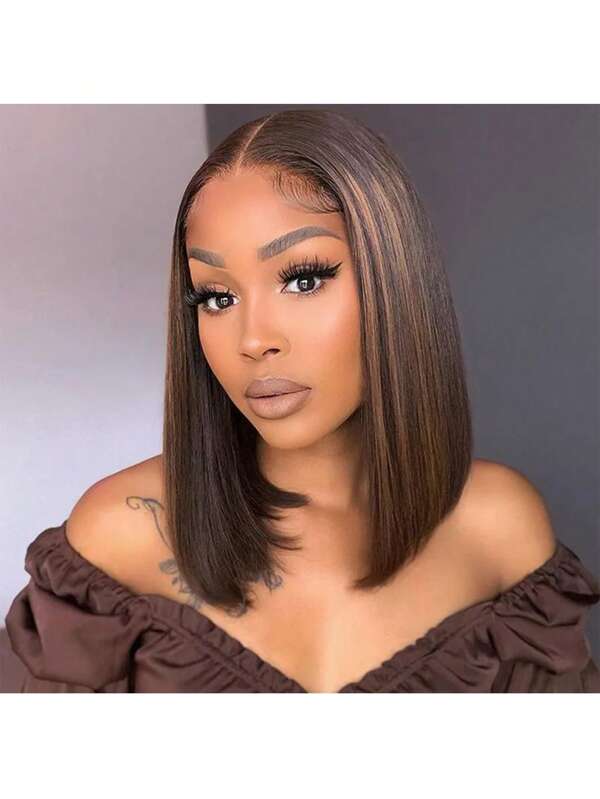 Perucas de renda frontal coloridas marrom chocolate 13x4 peruca de renda frontal cabelo humano perucas curtas bob para #4 peruca de cabelo humano bob pré-arrancada renda frontal linha fina natural