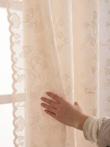 1 件藤蔓刺绣蕾丝窗帘，适用于女孩房间窗户装饰，提花工艺，卧室小窗帘，客厅薄纱窗帘，半薄纱