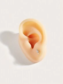 1pc Fashionable Stainless Steel 4-Pointed Star Shape Diamond Stud Earrings, Suitable For Women's Daily Wear - Star - View 4