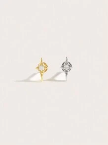 1pc Fashionable Stainless Steel 4-Pointed Star Shape Diamond Stud Earrings, Suitable For Women's Daily Wear - Star - View 2