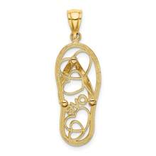 Diamond2Deal 14k Yellow Gold Multi Heart Love Flip-Flop With White Enamel Charm Pendant (L-1.27 Inch,W-0.44 Inch) 1.71 Gram