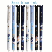 Set di 8 penne cancellabili creative da 0,5 mm con design di astronauta, animale, panda, unicorno, con inchiostro blu, anima cancellabile, manico lavabile, forniture per ufficio e articoli di cartoleria per il ritorno a scuola